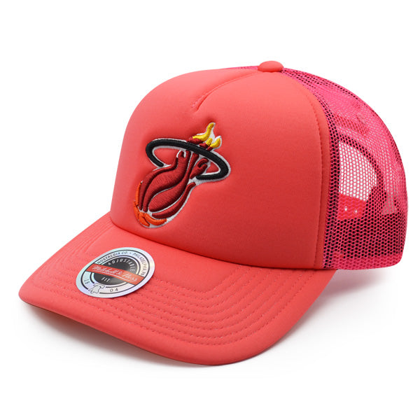 Miami Heat Mitchell & Ness KEEP ON TRUCKIN Foam Trucker Snapback Hat -Pink/Orange