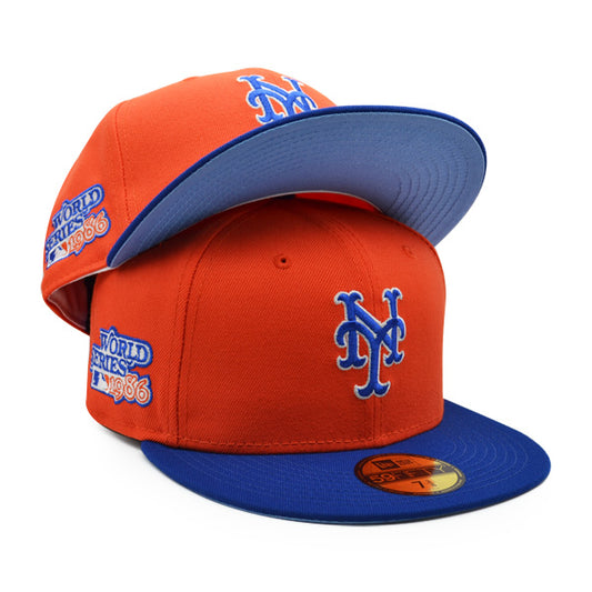 New York Mets 1986 WORLD SERIES Exclusive New Era 59Fifty Fitted Hat – Orange/Royal/Sky Bottom