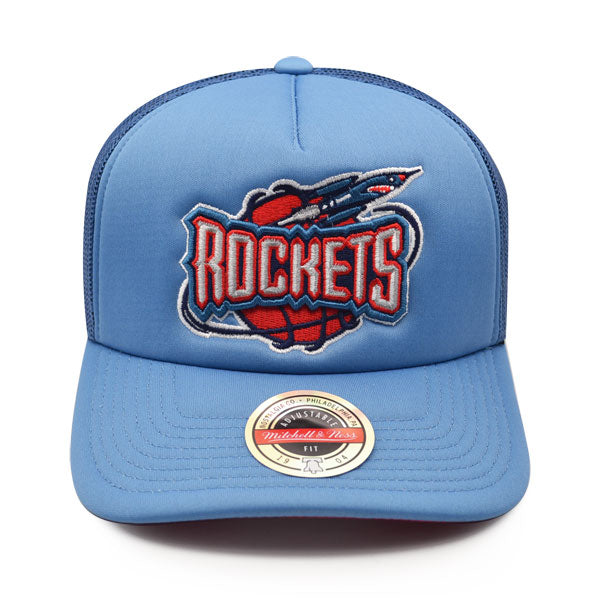 Houston Rockets Mitchell & Ness KEEP ON TRUCKIN Foam Trucker Snapback Hat -Sky/Red