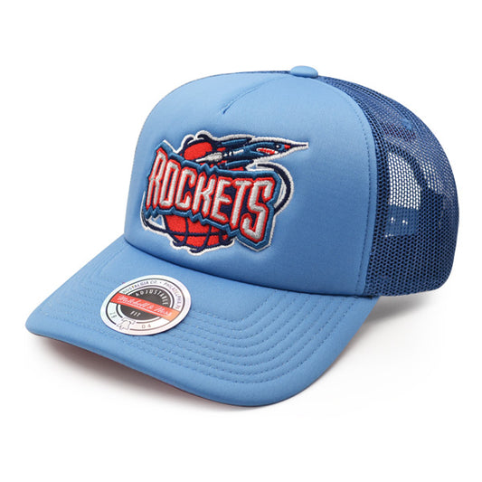 Houston Rockets Mitchell & Ness KEEP ON TRUCKIN Foam Trucker Snapback Hat -Sky/Red