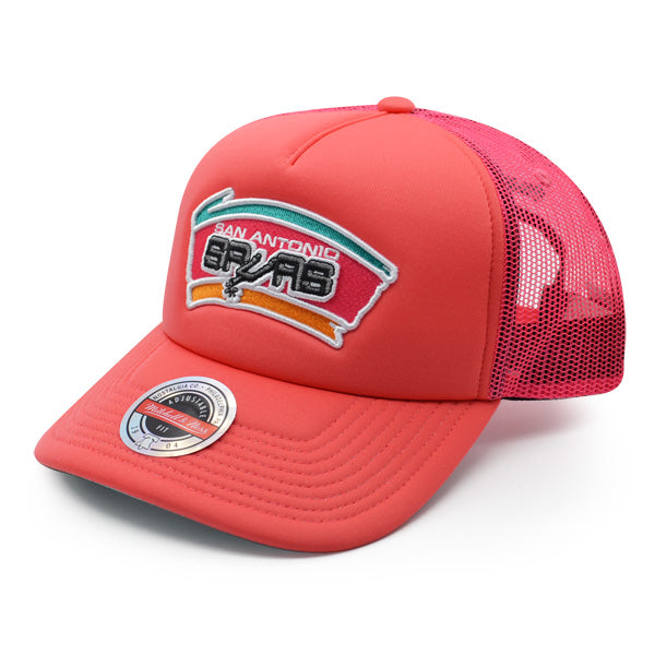 San Antonio Spurs Mitchell & Ness KEEP ON TRUCKIN Foam Trucker Snapback Hat -Pink/Teal
