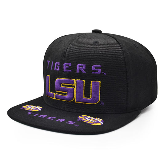 LSU Tigers Mitchell & Ness FRONT LOADED Snapback NCAA Hat- Black/Purple