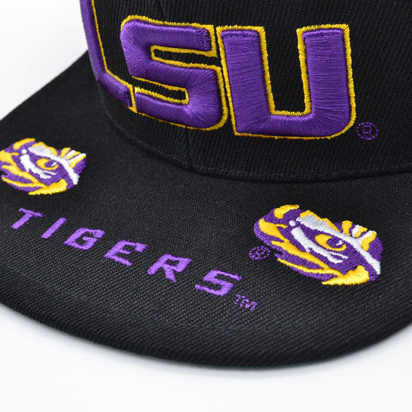 LSU Tigers Mitchell & Ness FRONT LOADED Snapback NCAA Hat- Black/Purple