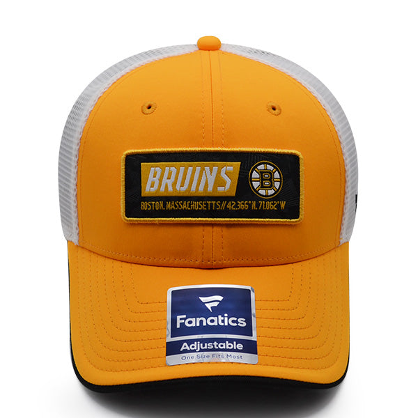 Boston Bruins Fanatics ICONIC Trucker Mesh NHL Snapback Hat - Gold/Black