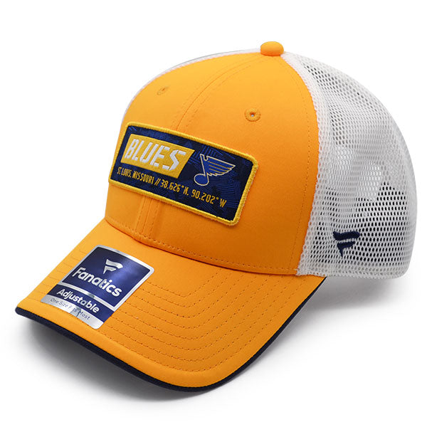 St.Louis Blues Fanatics ICONIC Trucker Mesh NHL Snapback Hat - Gold/Navy