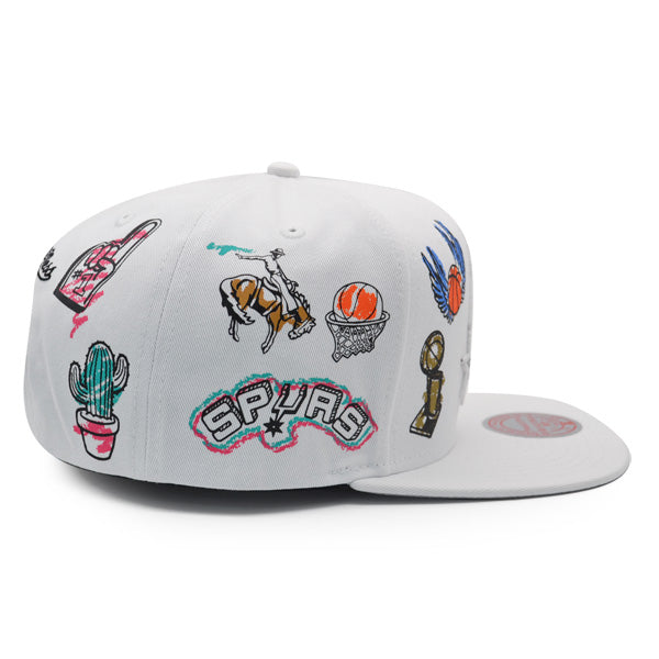 San Antonio Spurs Mitchell & Ness HAND DRAWN Snapback Hat