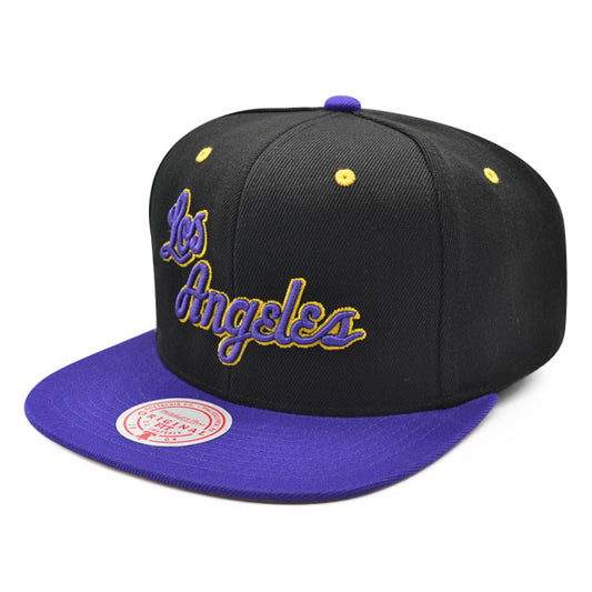 Los Angeles Lakers Mitchell & Ness RELOAD Snapback NBA Hat - Black/Purple/Yellow Bottom