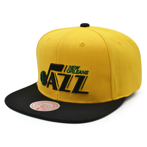 New Orleans Jazz Mitchell & Ness RELOAD Snapback NBA Hat - Yellow/Black/Green Bottom