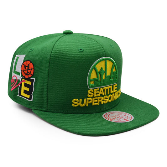 Seattle Supersonics Mitchell & Ness ALL LOVE Snapback Hat - Green/Pink Bottom