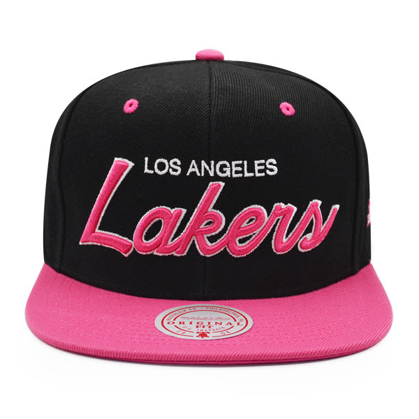 Los Angeles Lakers NBA Mitchell & Ness SWEET HEART SCRIPT Snapback Hat - Black/Hot Pink