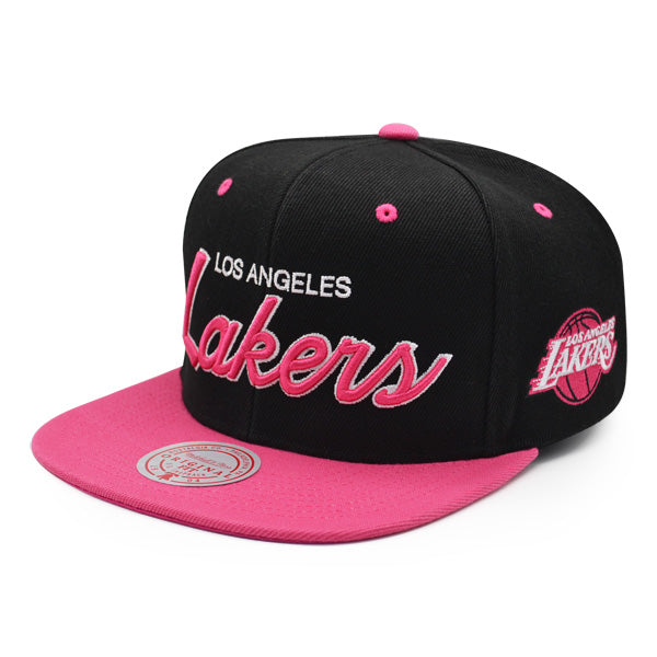 Los Angeles Lakers NBA Mitchell & Ness SWEET HEART SCRIPT Snapback Hat - Black/Hot Pink