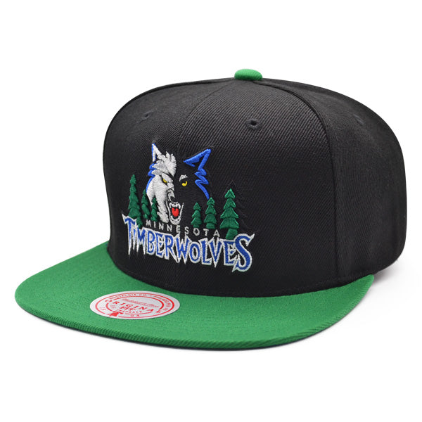 Minnesota Timberwolves Mitchell & Ness RELOAD Snapback NBA Hat - Black/Green/Blue Bottom