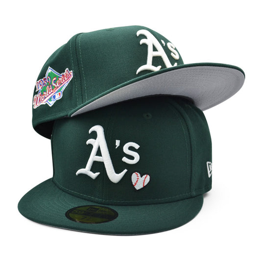 Oakland Athletics 1989 WORLD SERIES Exclusive TEAM HEARTS New Era Fitted 59Fifty MLB Hat - Green