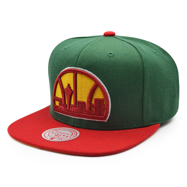 Seattle Supersonics Mitchell & Ness RELOAD Snapback NBA Hat - Green/Red/Yellow Bottom