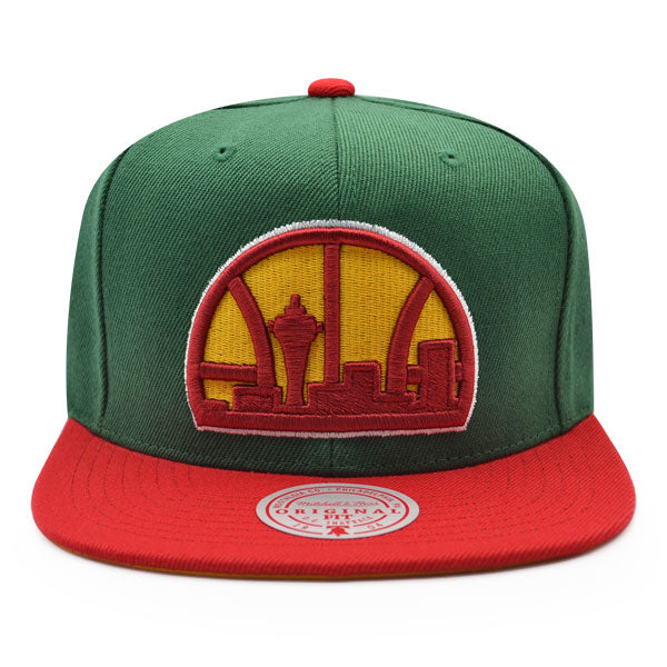Seattle Supersonics Mitchell & Ness RELOAD Snapback NBA Hat - Green/Red/Yellow Bottom