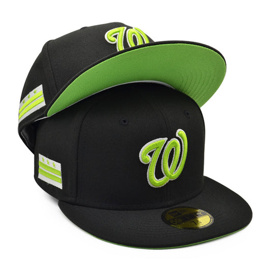 Washington Nationals DC CITY FLAG Exclusive New Era 59Fifty Fitted Hat - Black/Lime Bottom