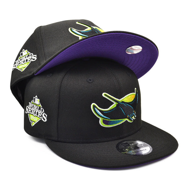 Tampa Bay Devil Rays 2008 World Series Exclusive New Era 9Fifty Snapback Adjustable Hat - Black/Lime/Purple Bottom