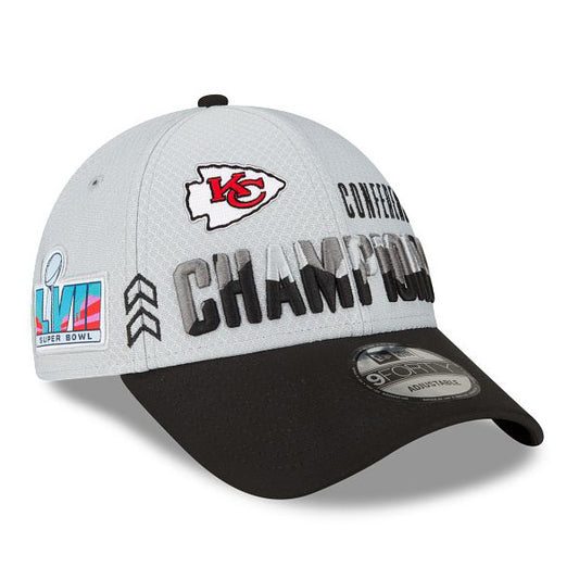 Kansas City Chiefs New Era 2022 AFC Champions Locker Room 9FORTY Adjustable Hat - Gray/Black