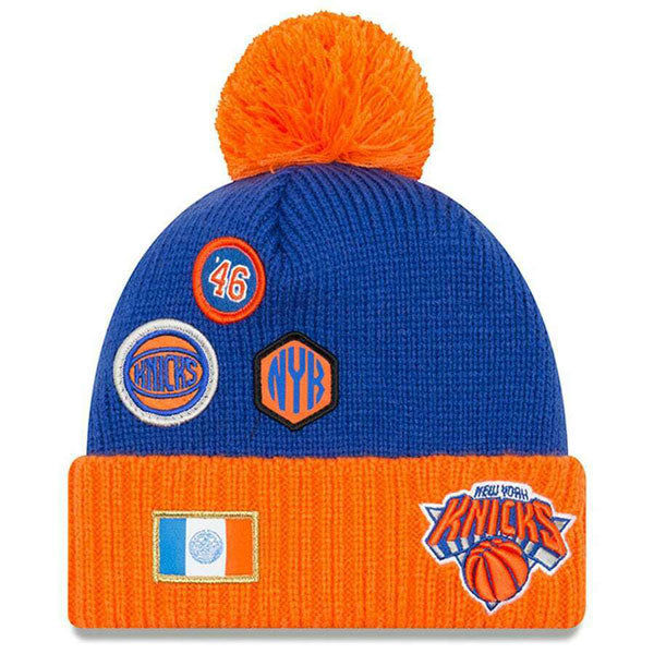 New York Knicks New Era 2018 DRAFT KNIT Cuffed Knit NBA Hat - Royal/Orange